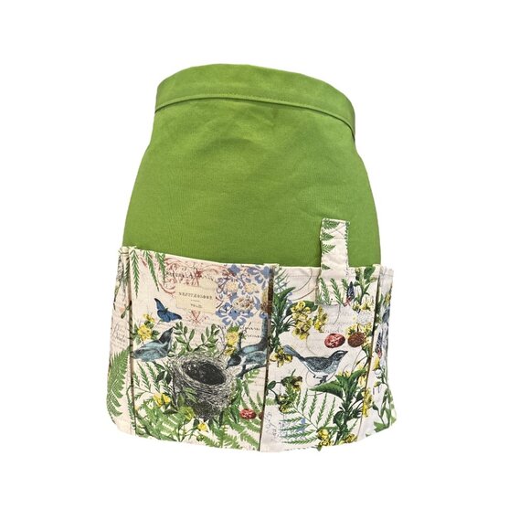 Michel Design Works Botanical Print Half Apron With Pockets & Ties - Green & Flo - Picture 1 of 6